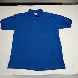 vintage Anvil Blue Blank polo shirt MADE IN USA  50/50 Blend Size L